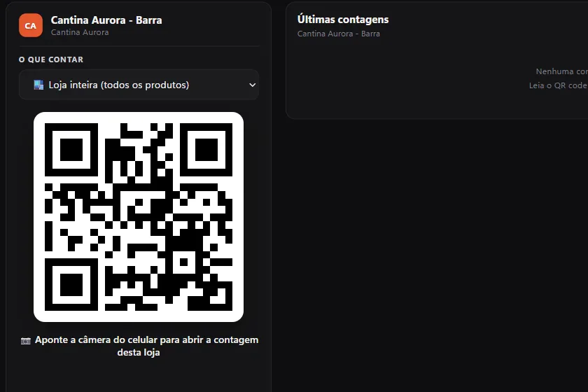 Tela de contagem com QR para abrir no celular